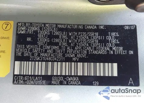 2008 Lexus Rx 350 z USA, uszkodzony, nr VIN 2T2GK31U48C042311